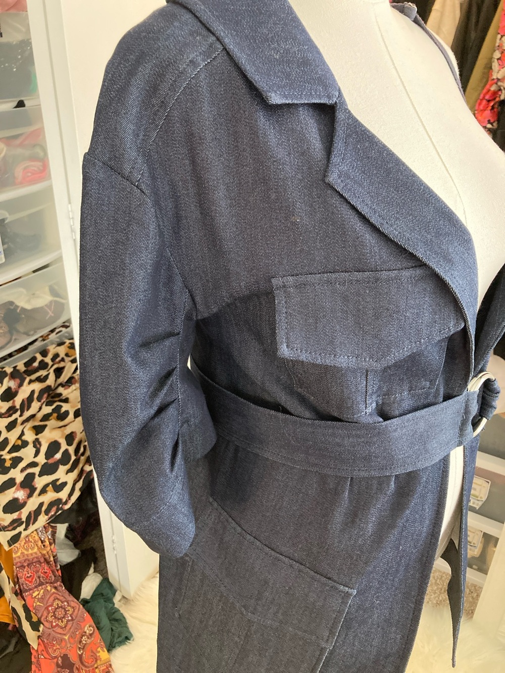 cinq a sept Dark Navy Denim Utility Blazer with Belt